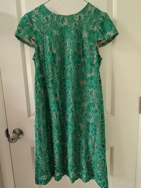 Ivy and Blue: Green Lace Short-Sleeve Shift Dress